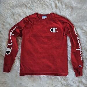 Champion red long sleeve tshirt adult xsmall xs or kids 14/16 14/15 teen